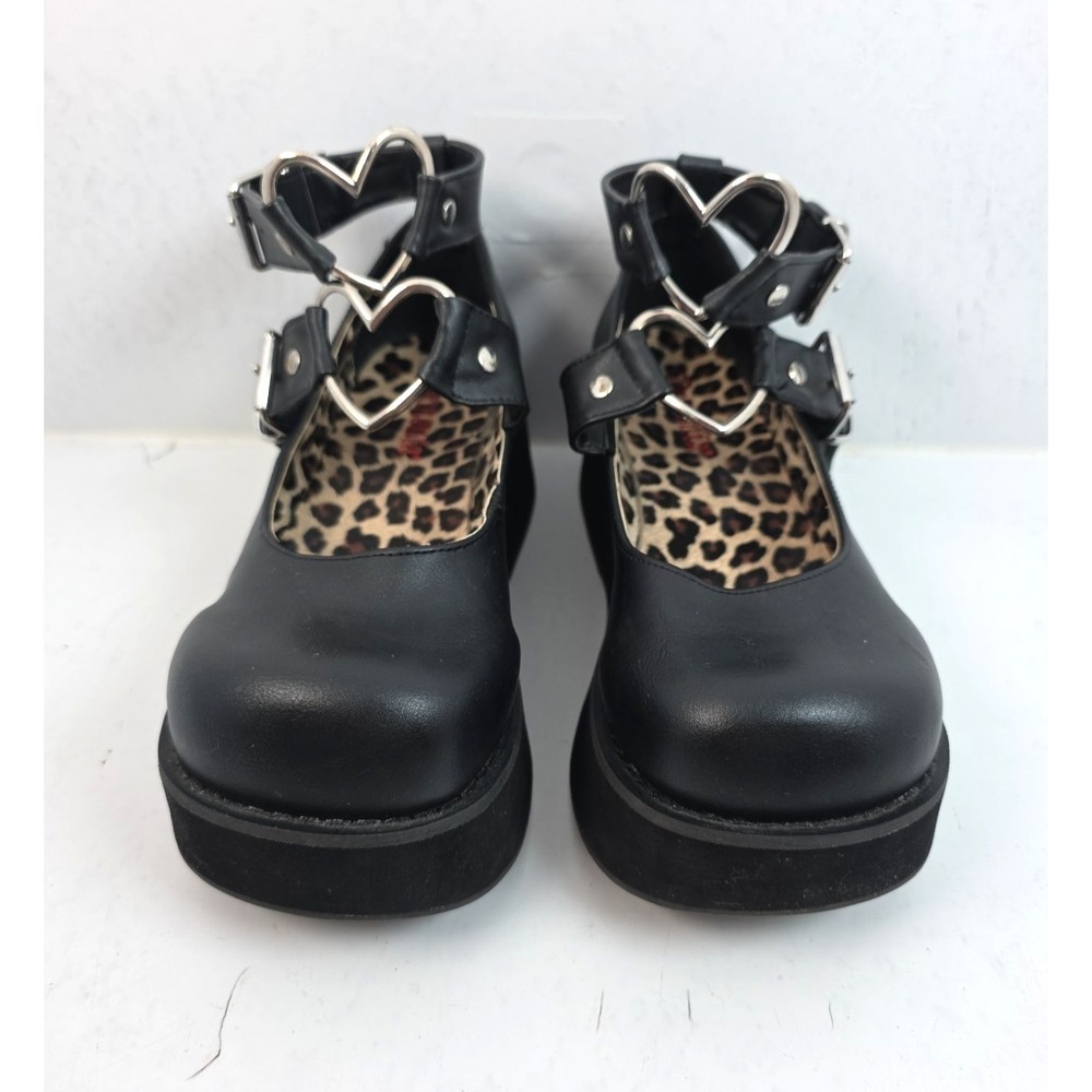 Demonia Sprite-02 Women's Size 8 Black Mary Janes Heart Buckles Platform Goth - Picture 2 of 11